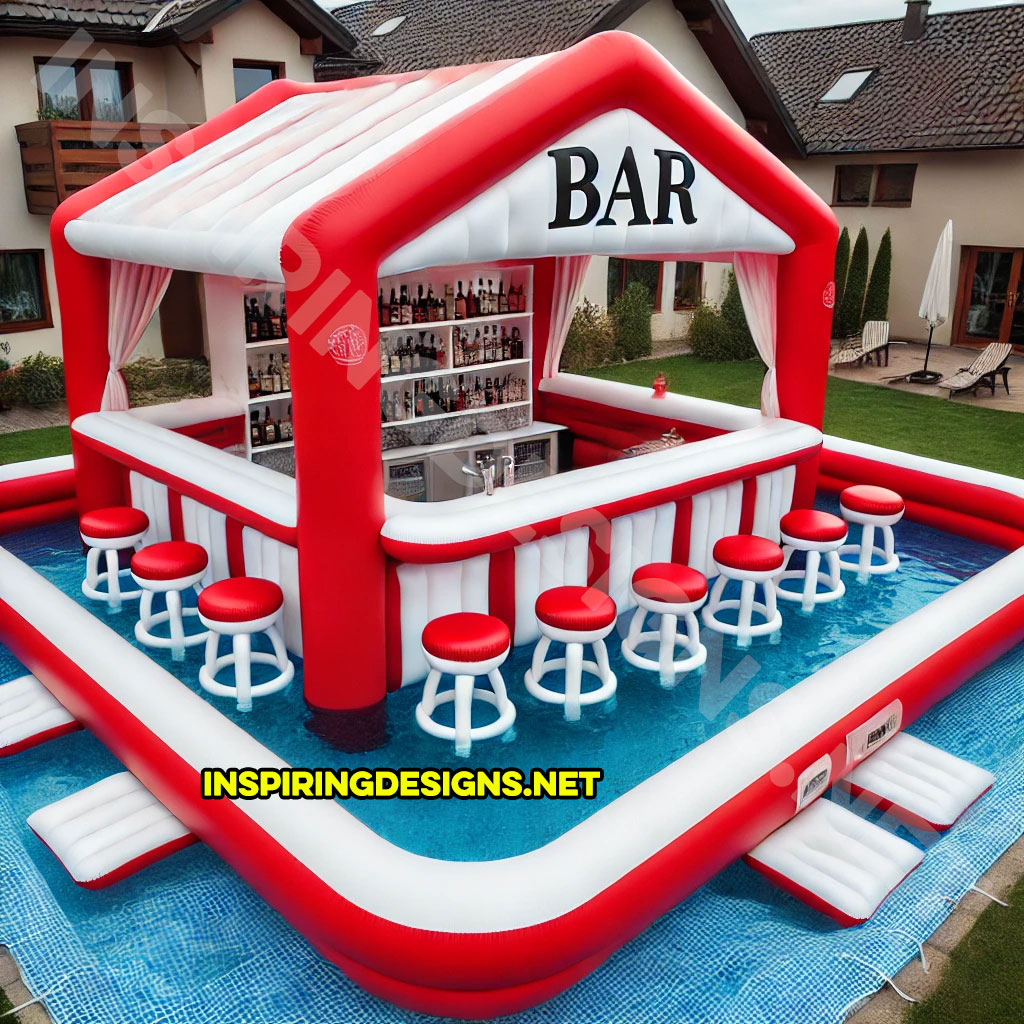 inflatable pool bar in a red and white color