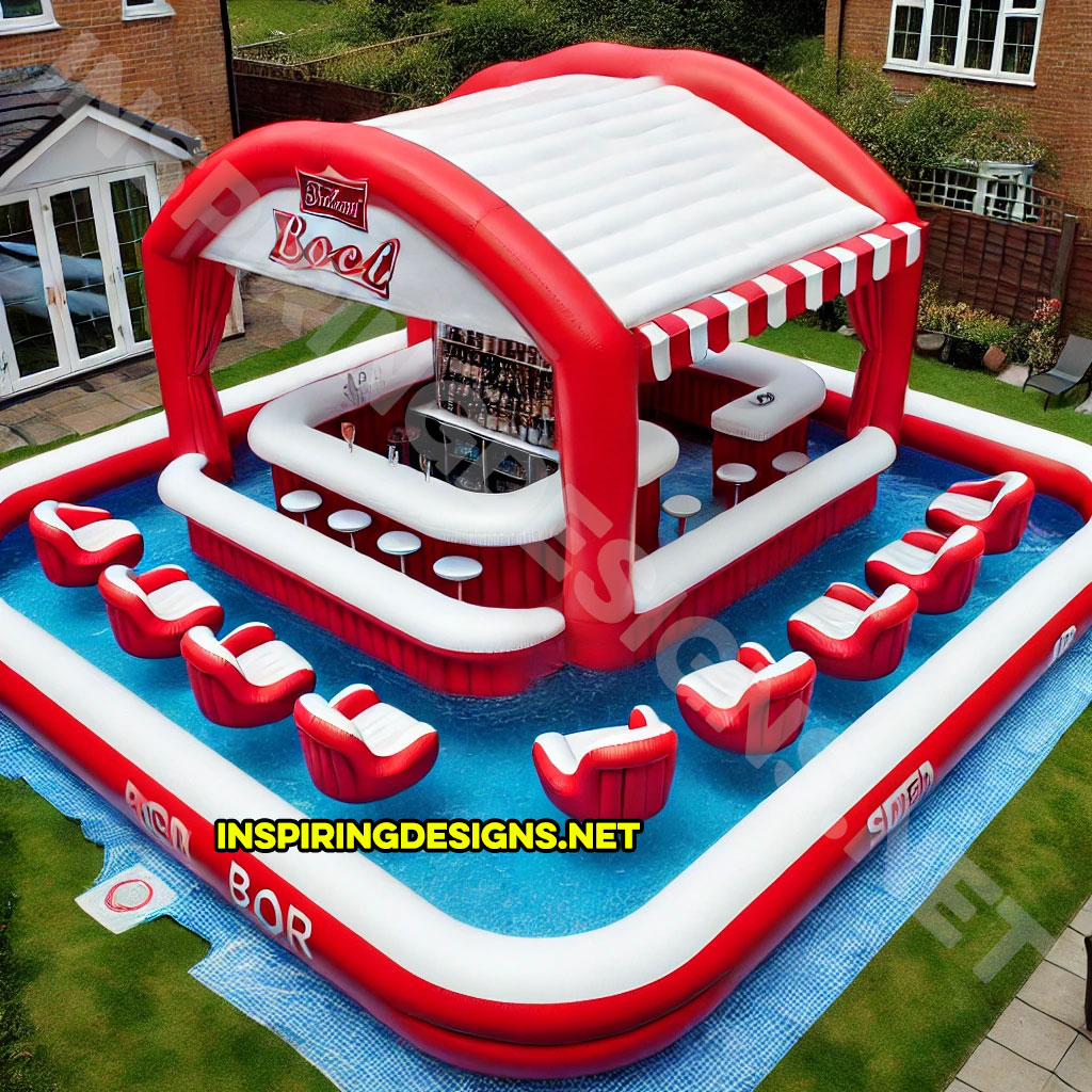 inflatable pool bar in a red and white color