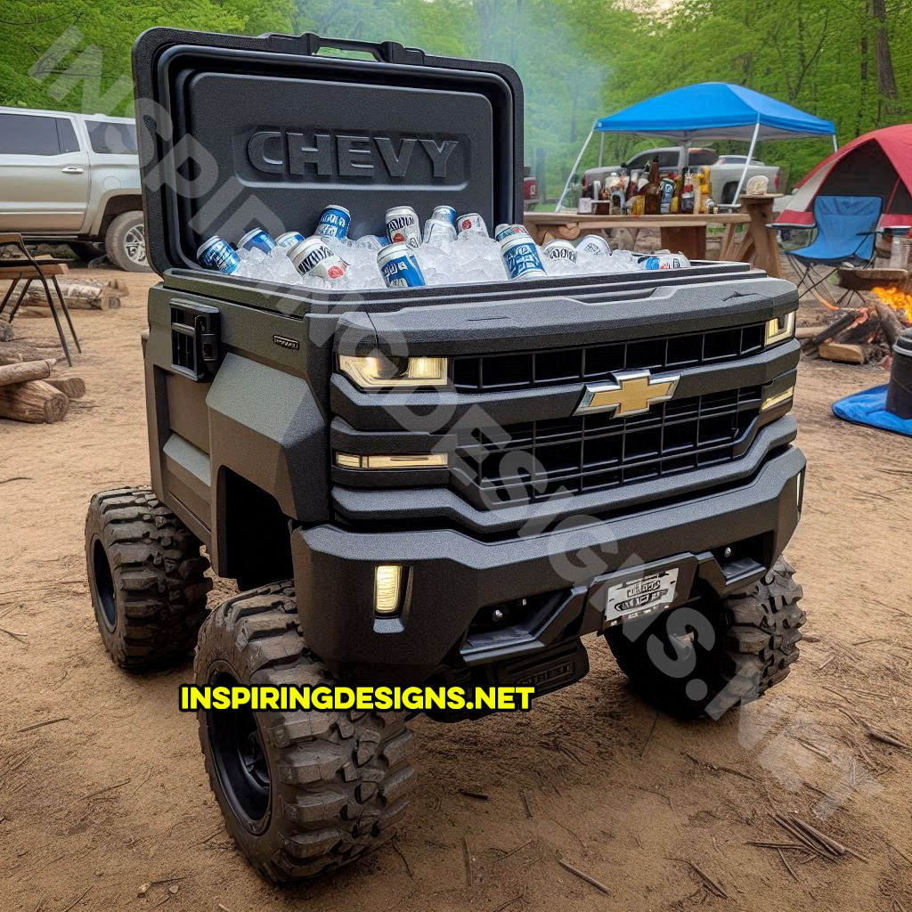 pickup truck shaped cooler in black color inspired from a Chevy Silverado