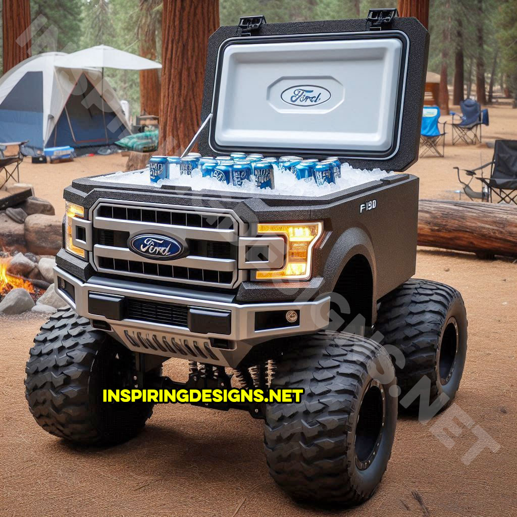 pickup truck shaped cooler in black color inspired from a Ford F-150