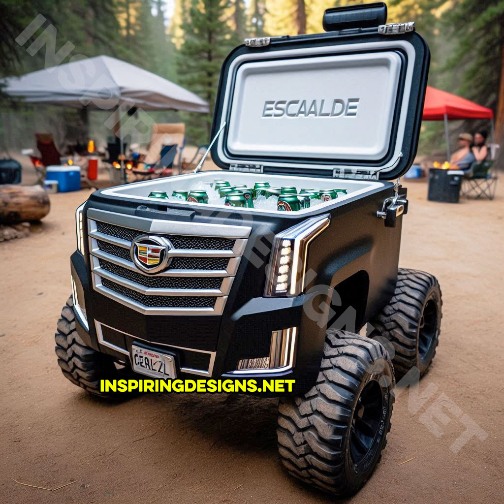 pickup truck shaped cooler in black color inspired from a Cadillac Escalade