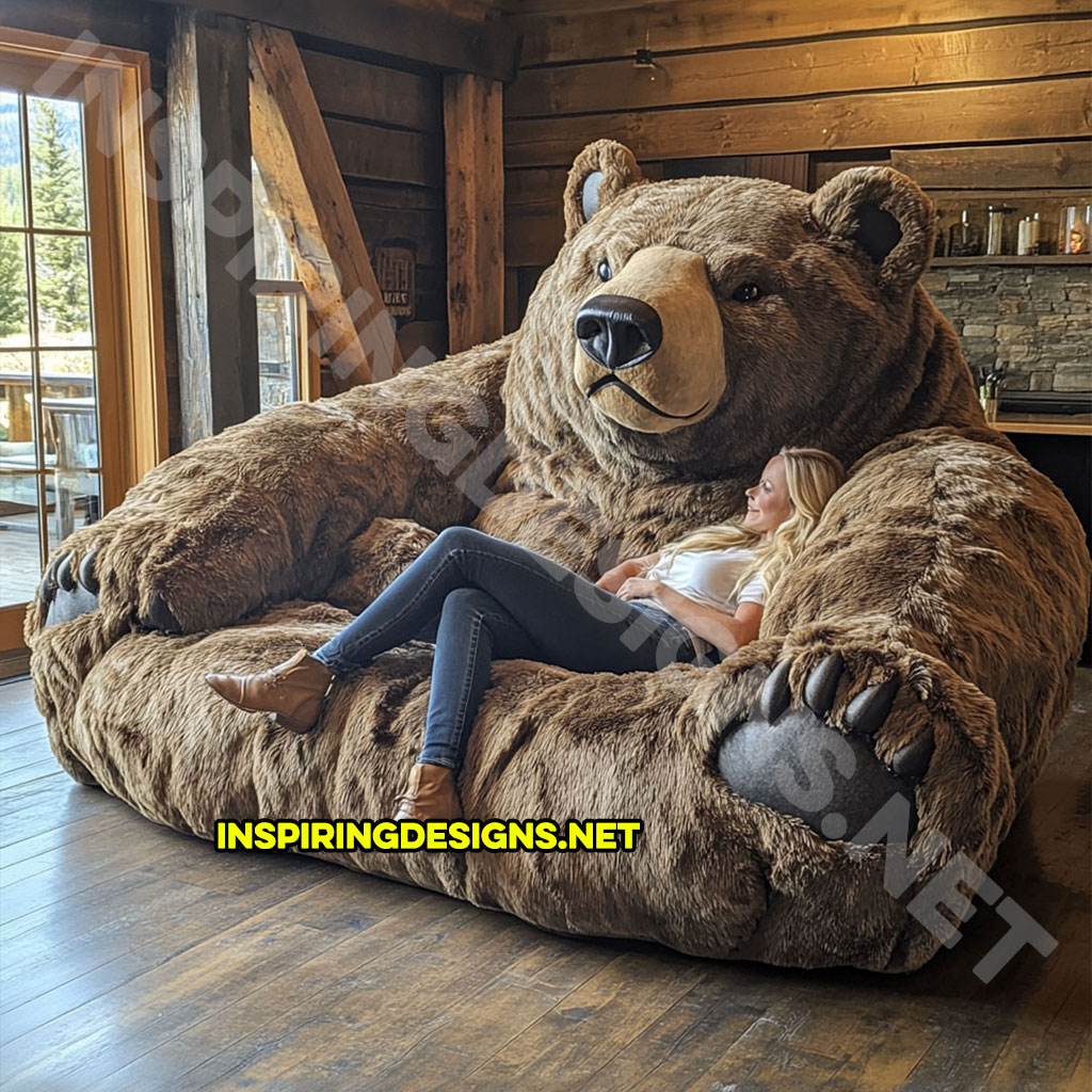 bear shaped lounger sofa in grizzly bear design