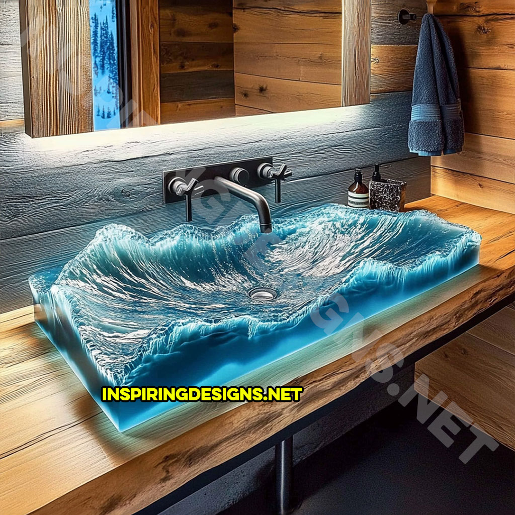 Epoxy Nature Sinks with a ocean waves scene