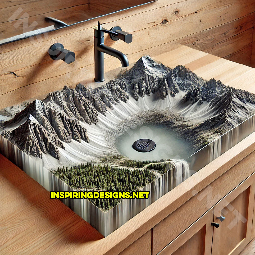 Epoxy Nature Sinks with a mountain scene