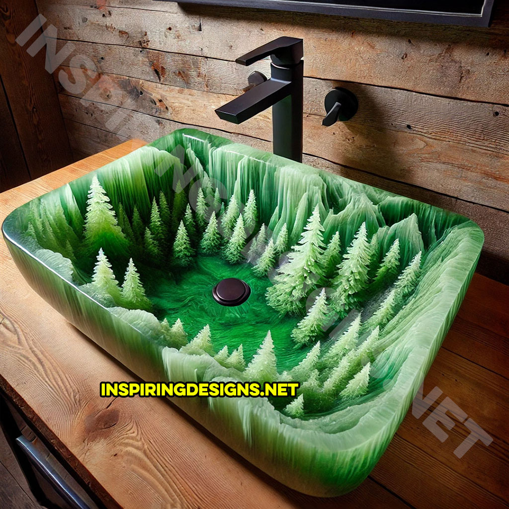 Epoxy Nature Sinks with a forest scene