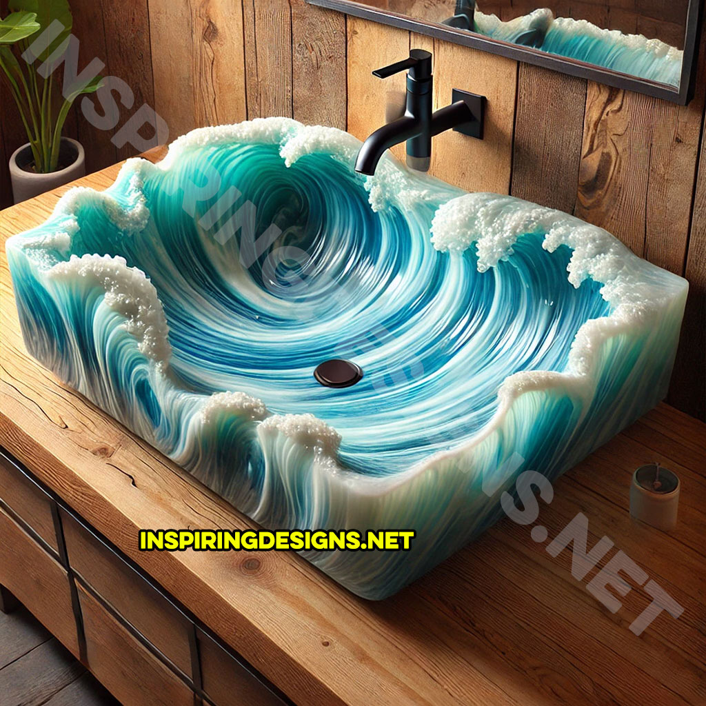 Epoxy Nature Sinks with an ocean waves scene