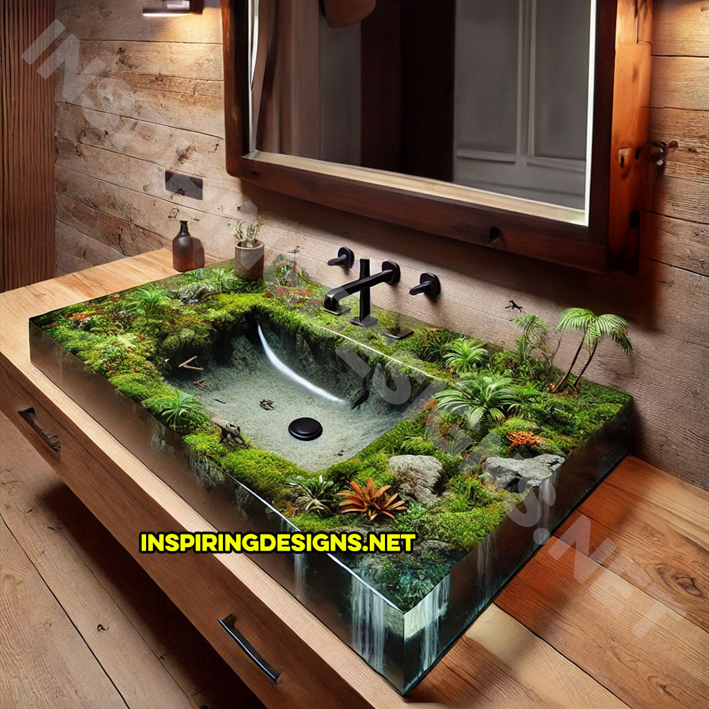 Epoxy Nature Sinks with a jungle scene