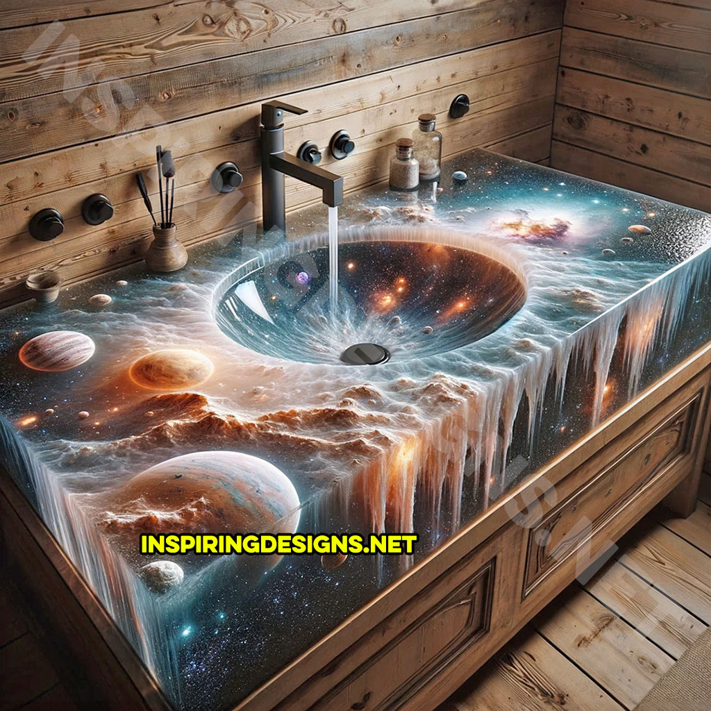 Epoxy Nature Sinks with a space scene