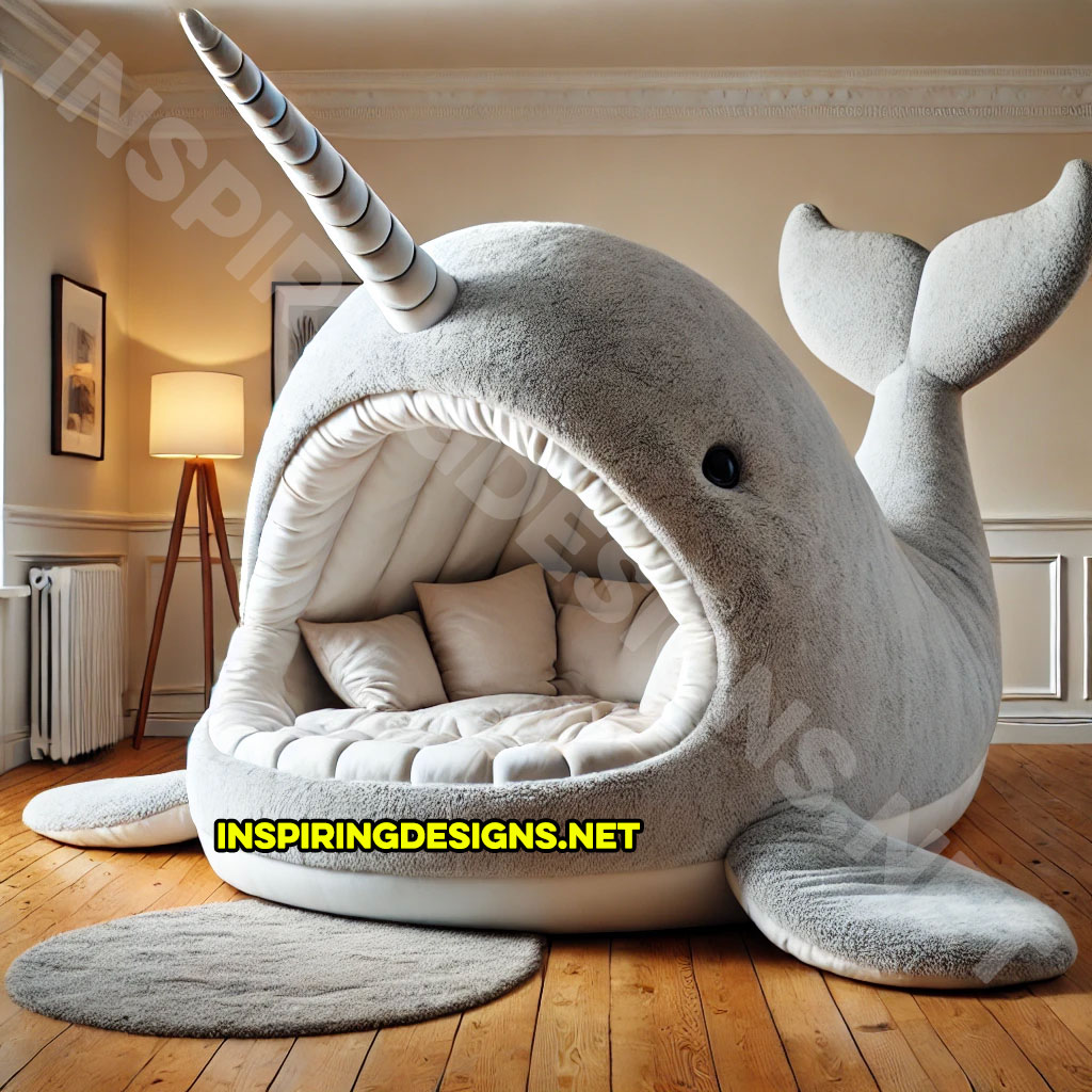 giant animal lounger in a narwhal design