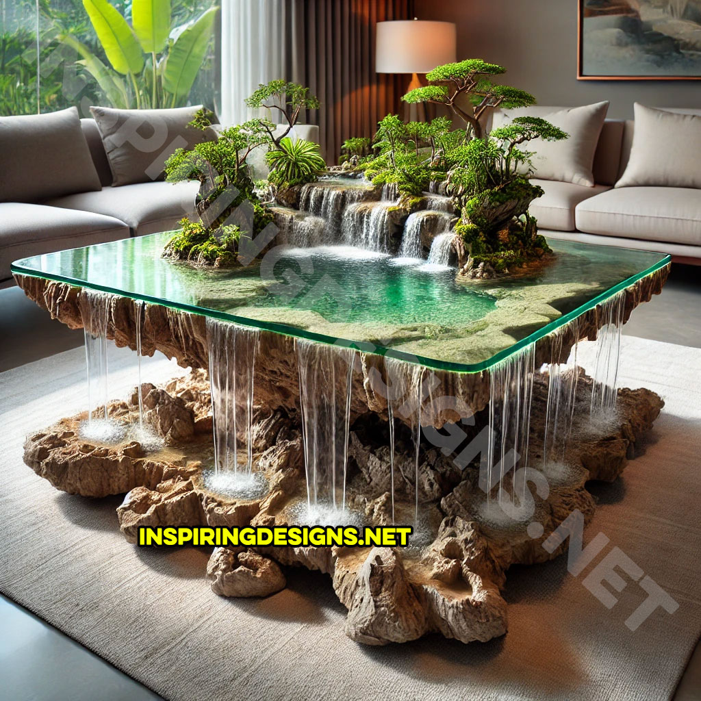 Tropical Island Waterfall Coffee Tables