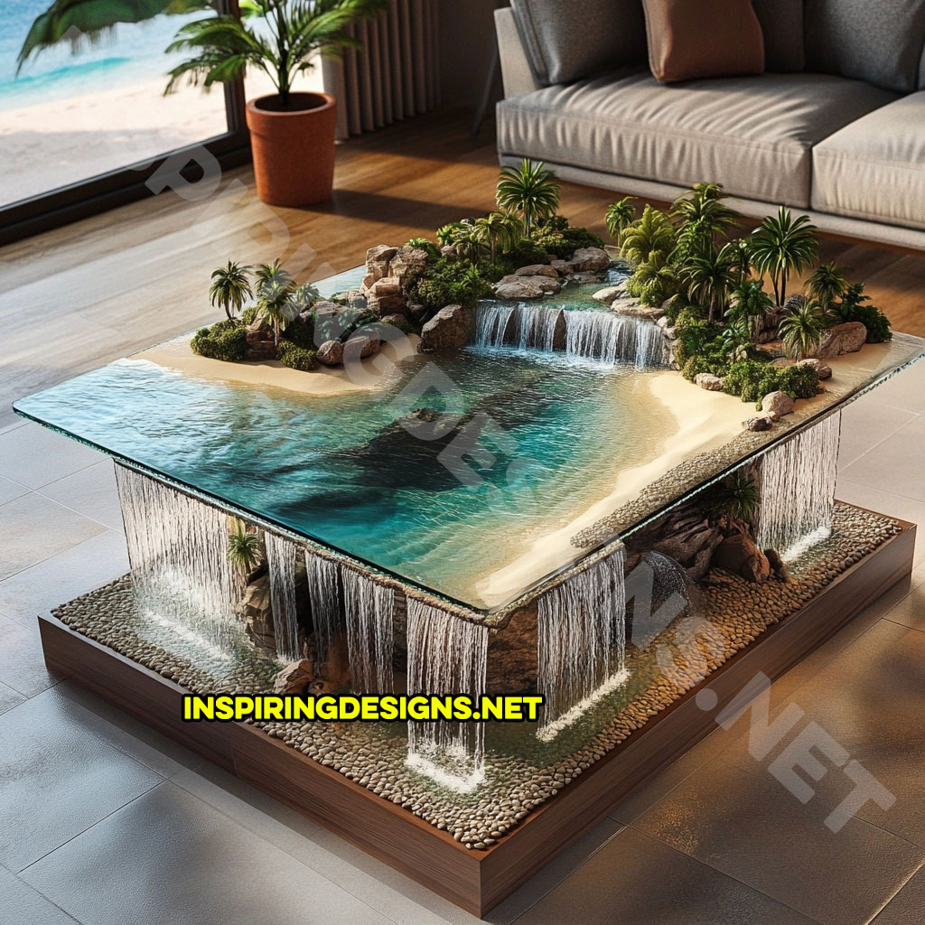 Tropical Island Waterfall Coffee Tables