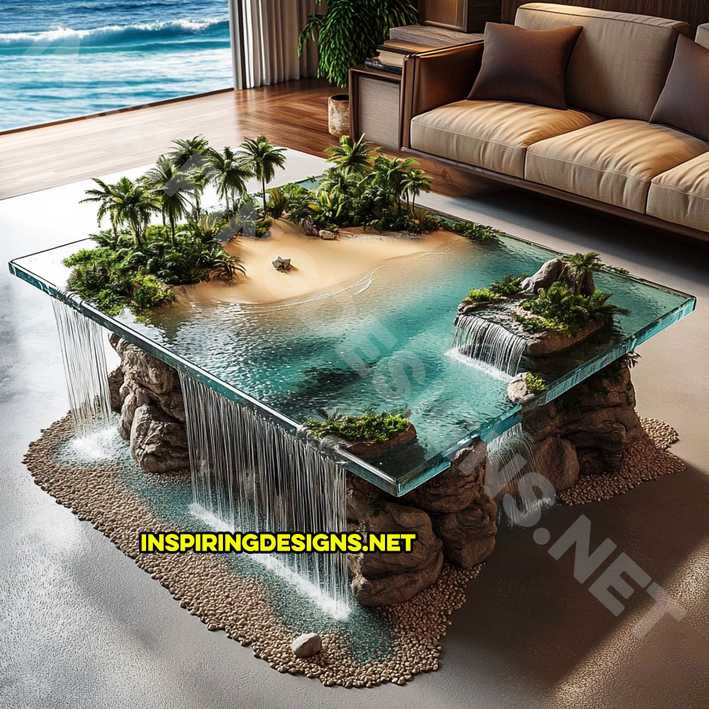 Tropical Island Waterfall Coffee Tables