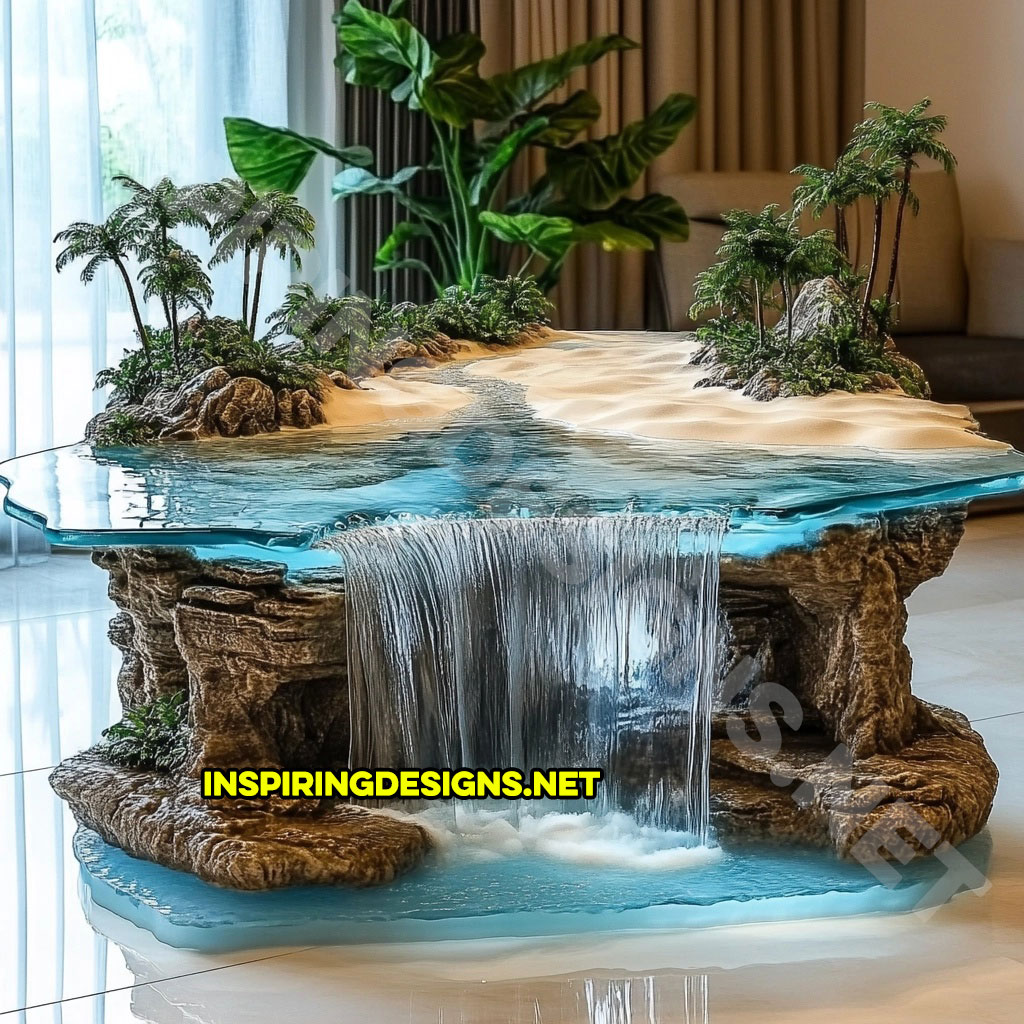 Tropical Island Waterfall Coffee Tables