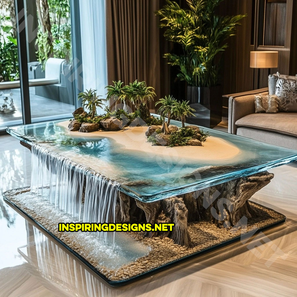 Tropical Island Waterfall Coffee Tables