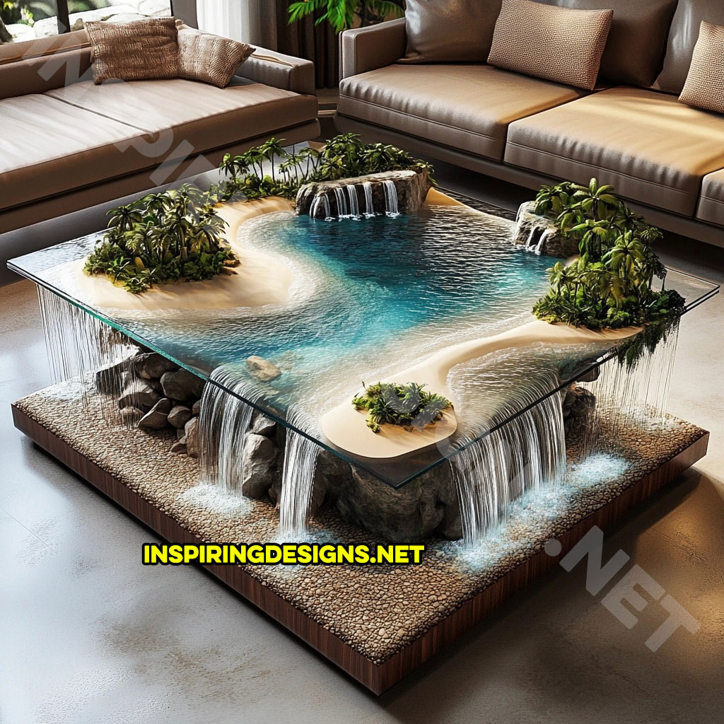 Tropical Island Waterfall Coffee Tables