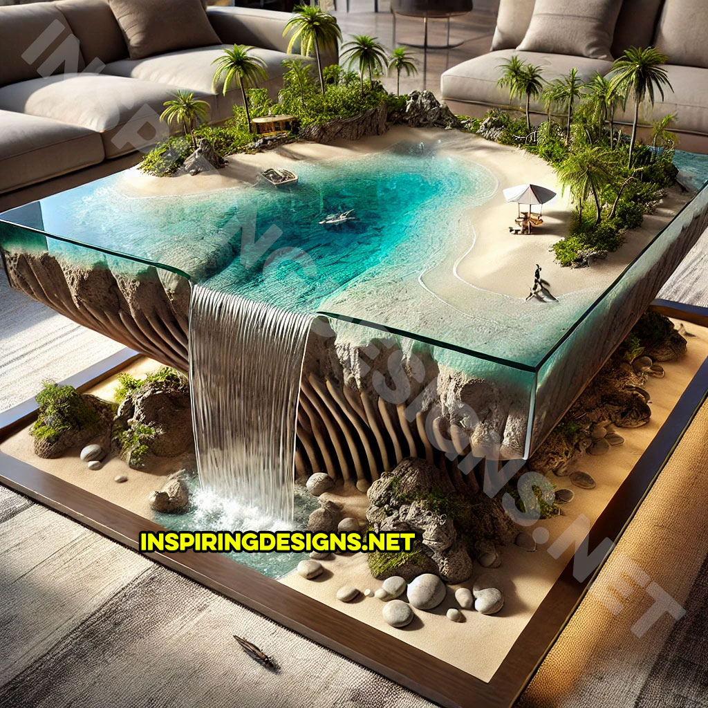 Tropical Island Waterfall Coffee Tables