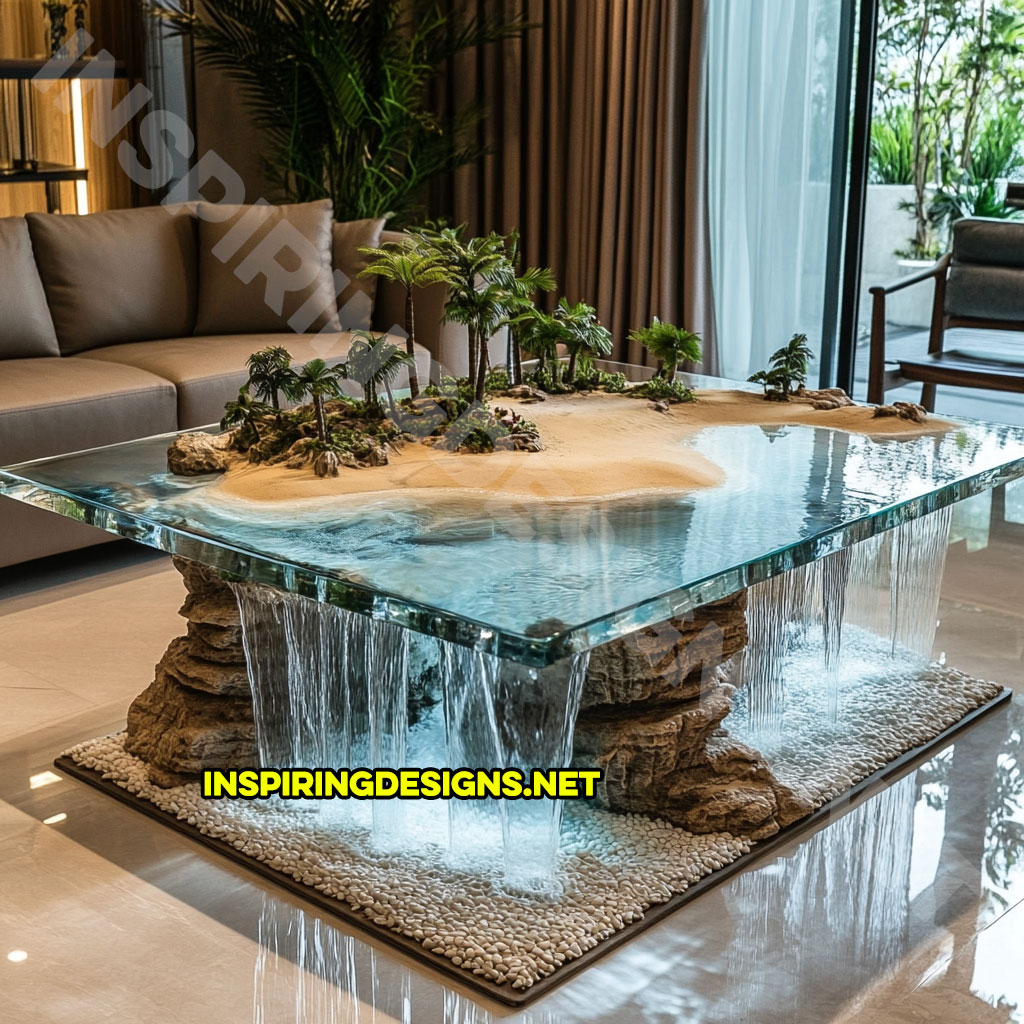 Tropical Island Waterfall Coffee Tables