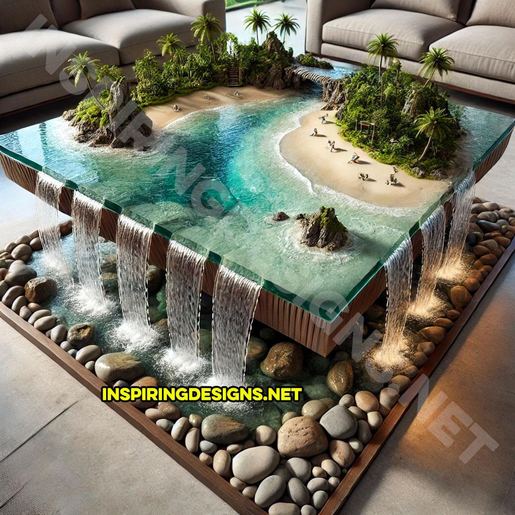 Tropical Island Waterfall Coffee Tables