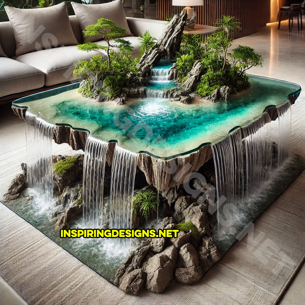 Tropical Island Waterfall Coffee Tables