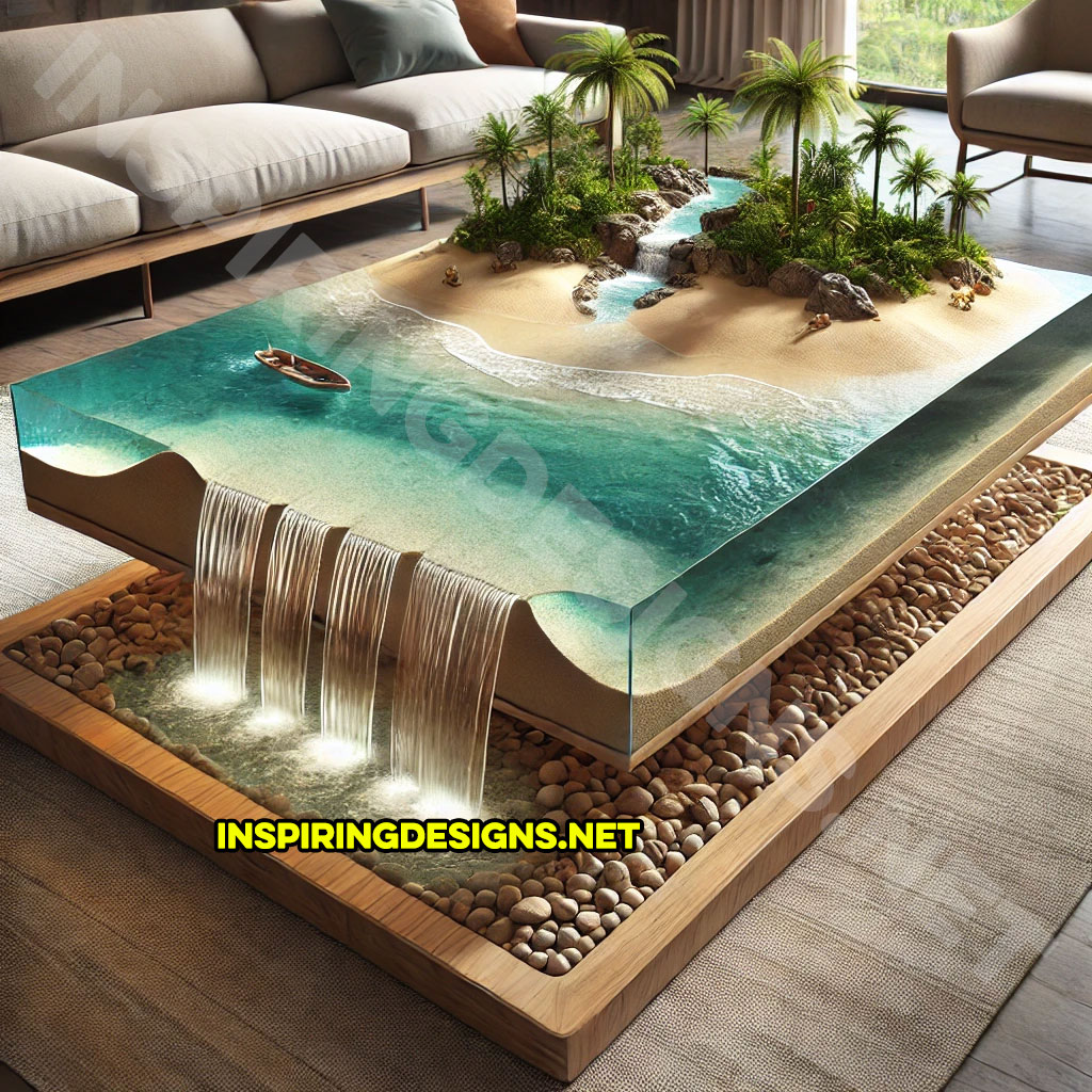 Tropical Island Waterfall Coffee Tables