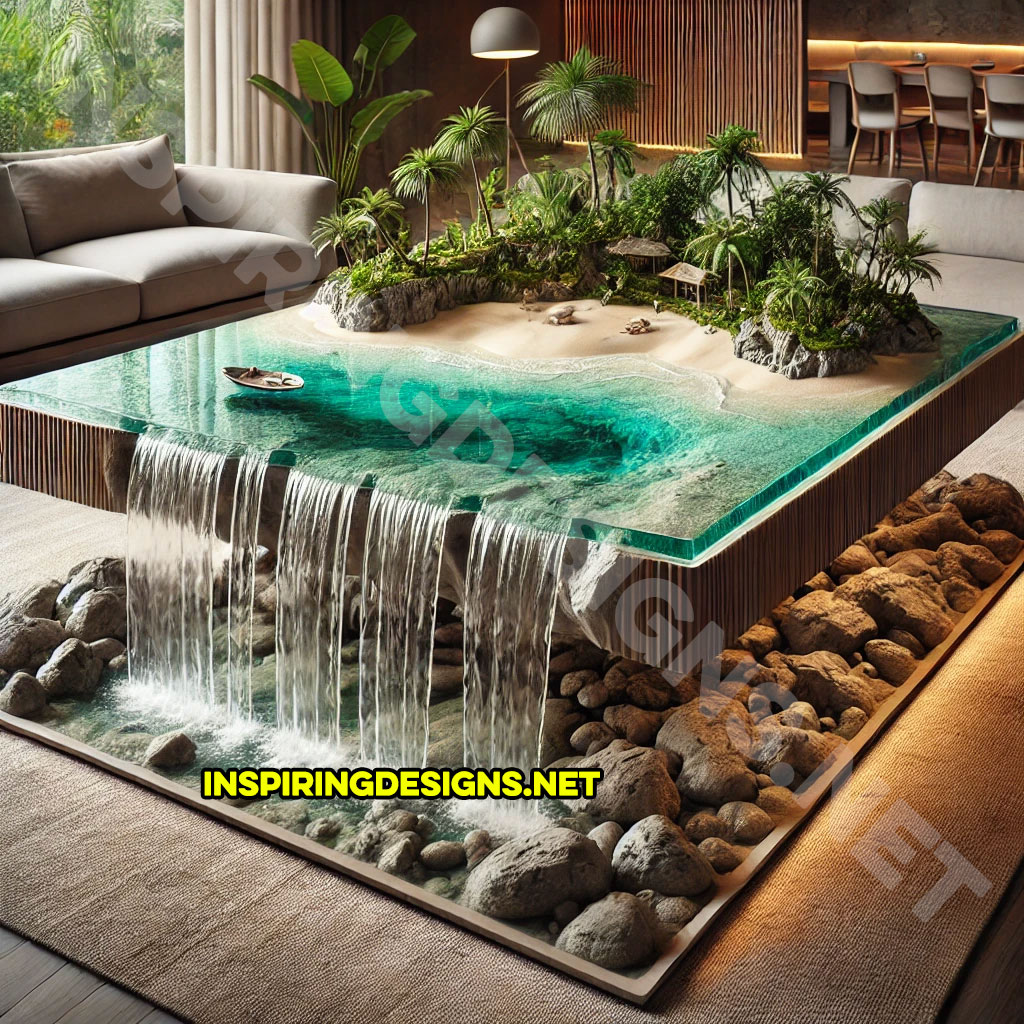 Tropical Island Waterfall Coffee Tables