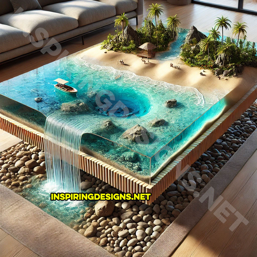 Tropical Island Waterfall Coffee Tables