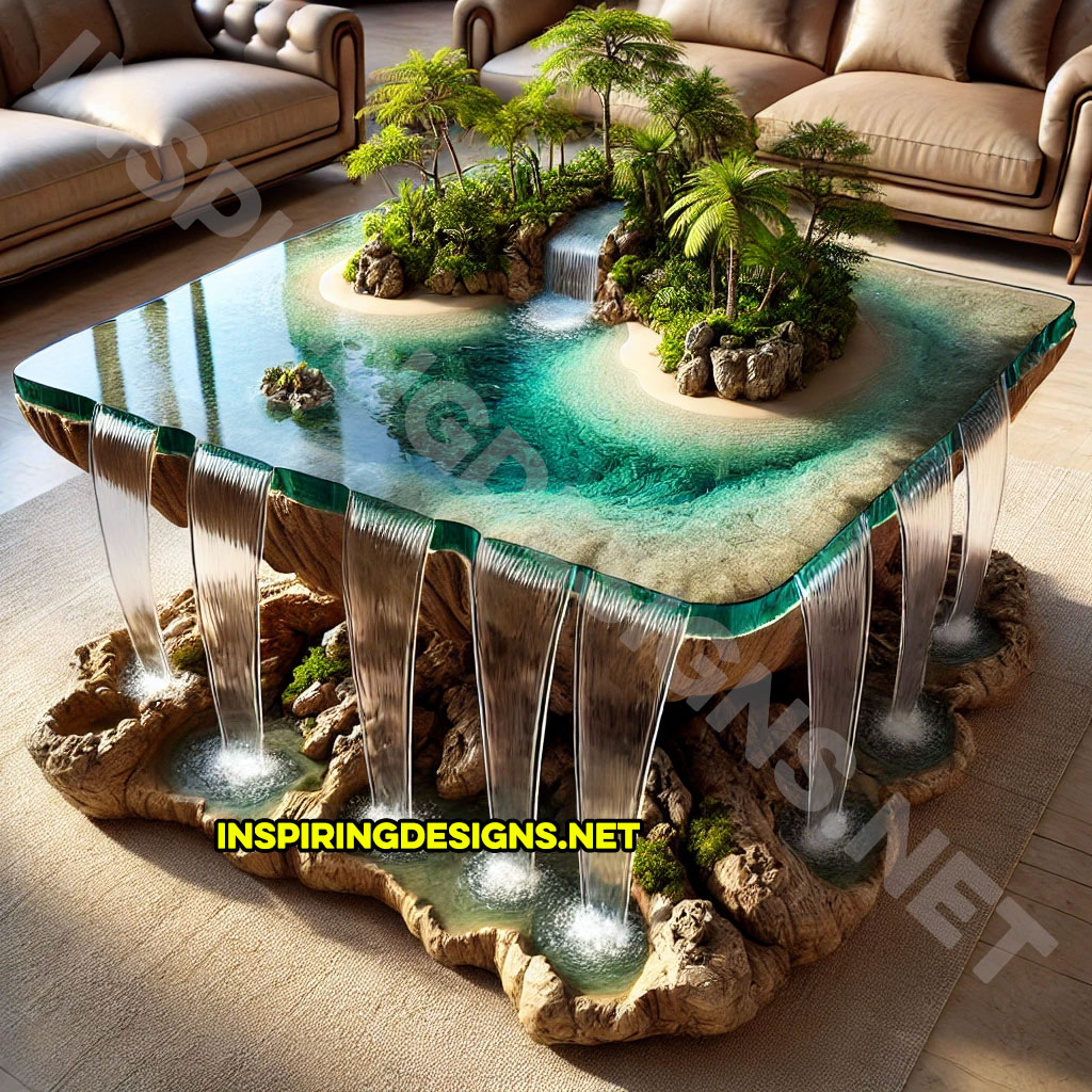 Tropical Island Waterfall Coffee Tables