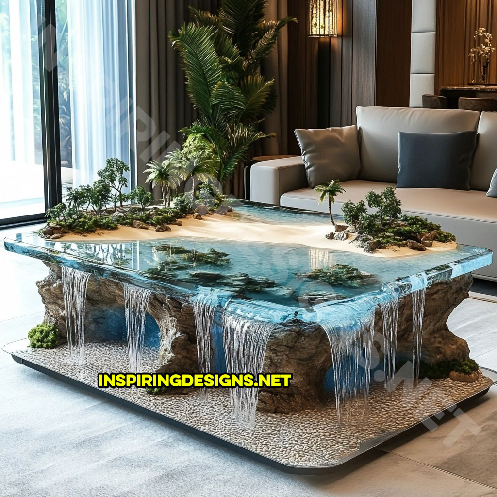 Tropical Island Waterfall Coffee Tables