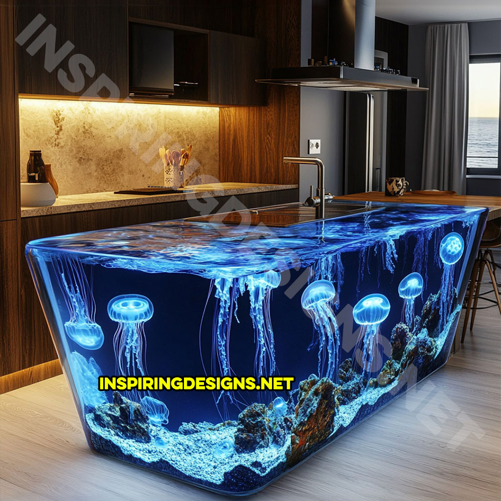 Jellyfish Kitchen Island made from epoxy and glass