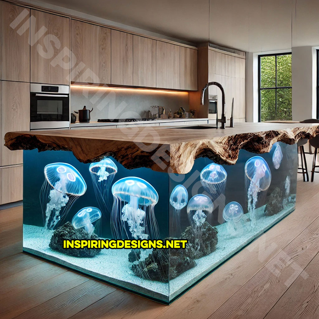 Jellyfish Kitchen Island made from epoxy and live edge wood