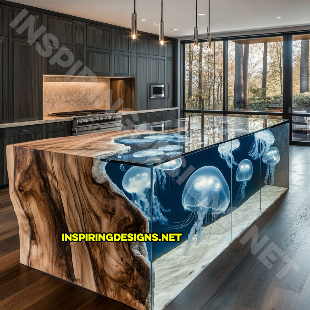 Jellyfish Kitchen Island made from epoxy and live edge wood