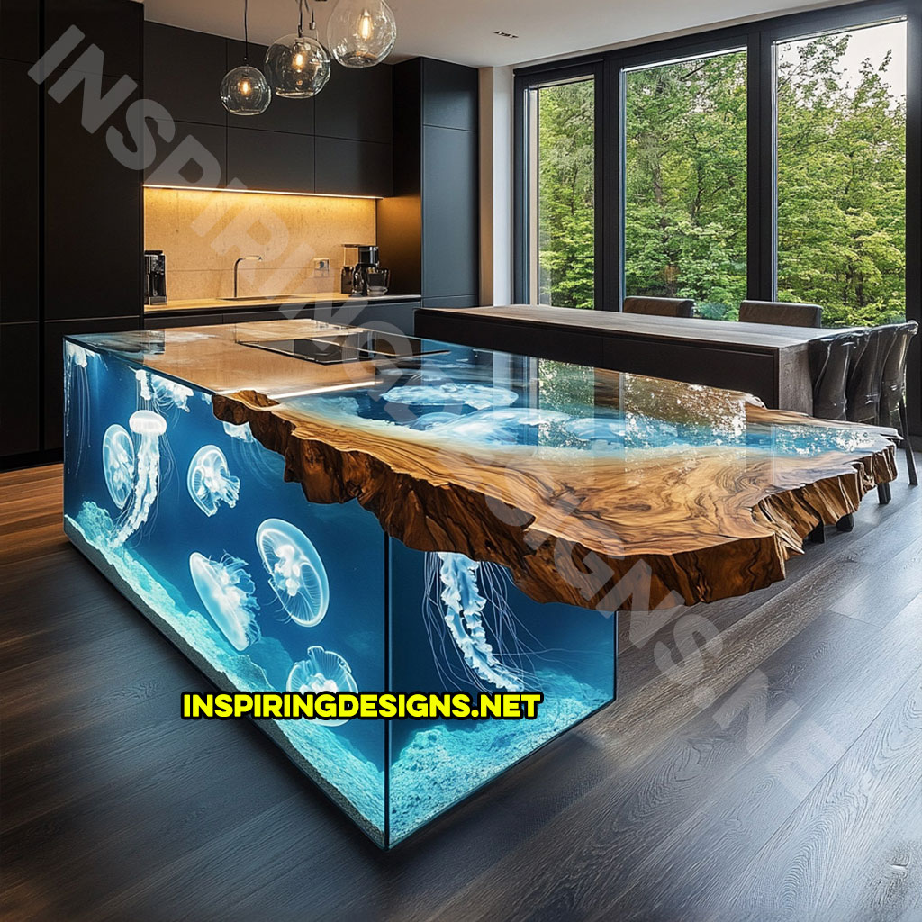 Jellyfish Kitchen Island made from epoxy and live edge wood