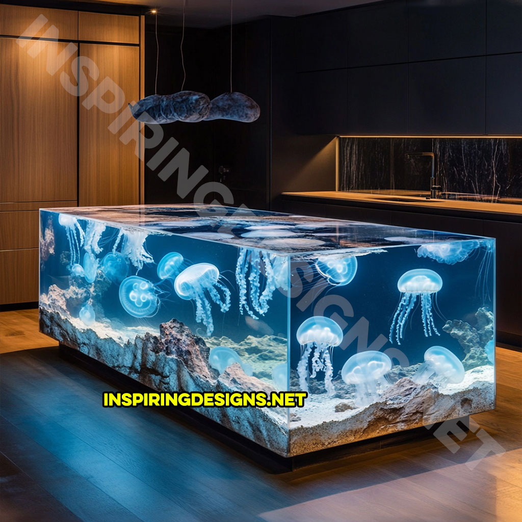 Jellyfish Kitchen Island made from epoxy and stone