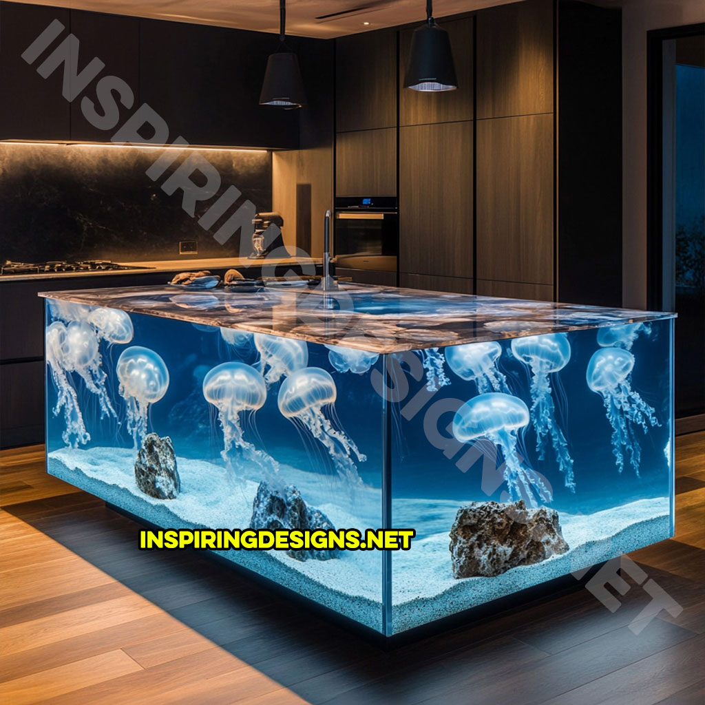 Jellyfish Kitchen Island made from epoxy and granite