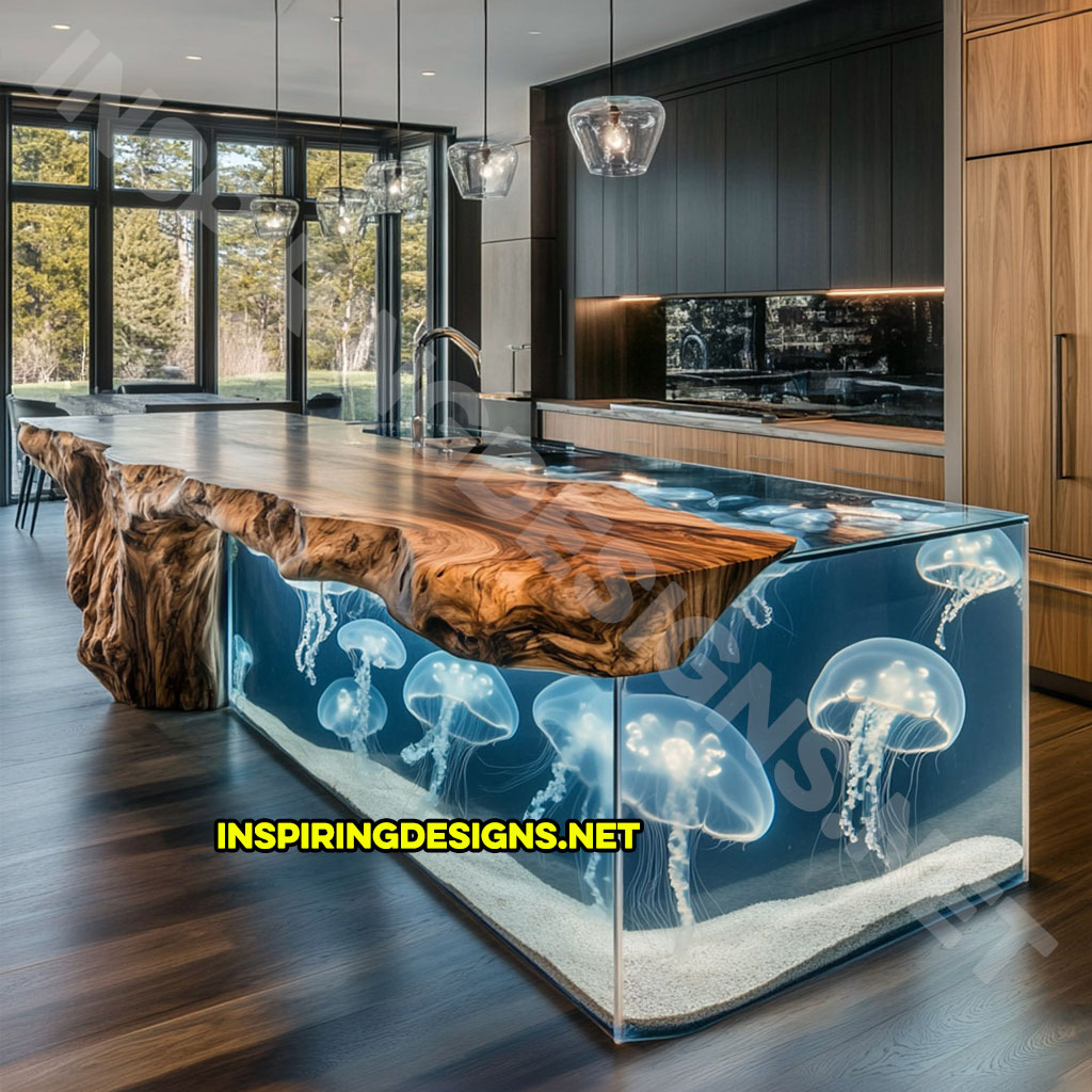 Jellyfish Kitchen Island made from epoxy and live edge wood