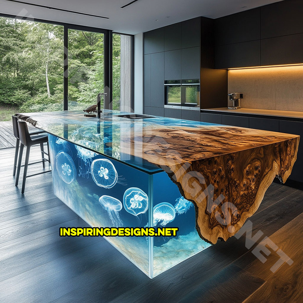 Jellyfish Kitchen Island made from epoxy and live edge wood