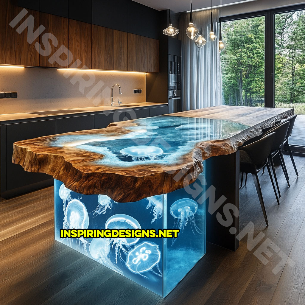 Jellyfish Kitchen Island made from epoxy and live edge wood