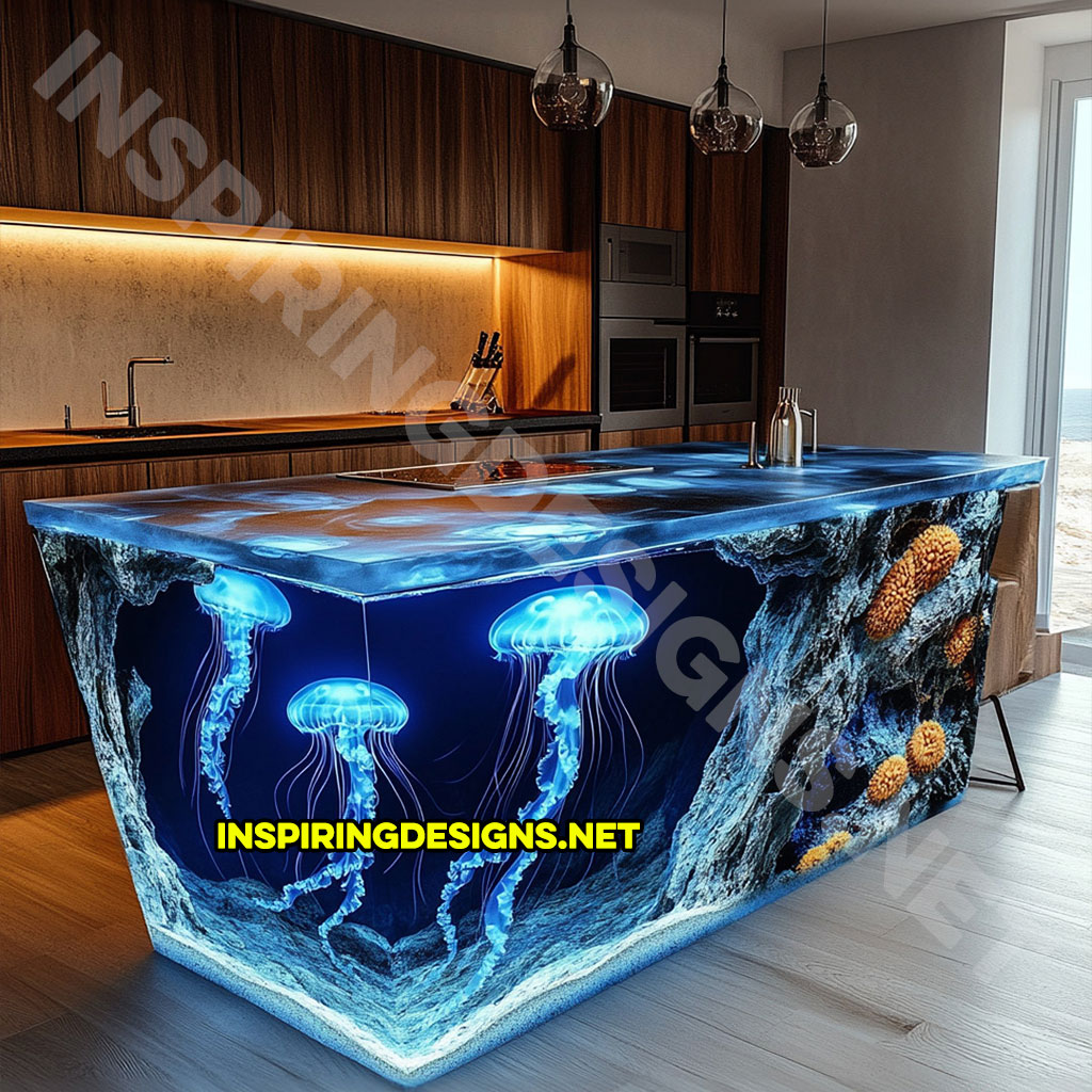 Jellyfish Kitchen Island made from epoxy and stone