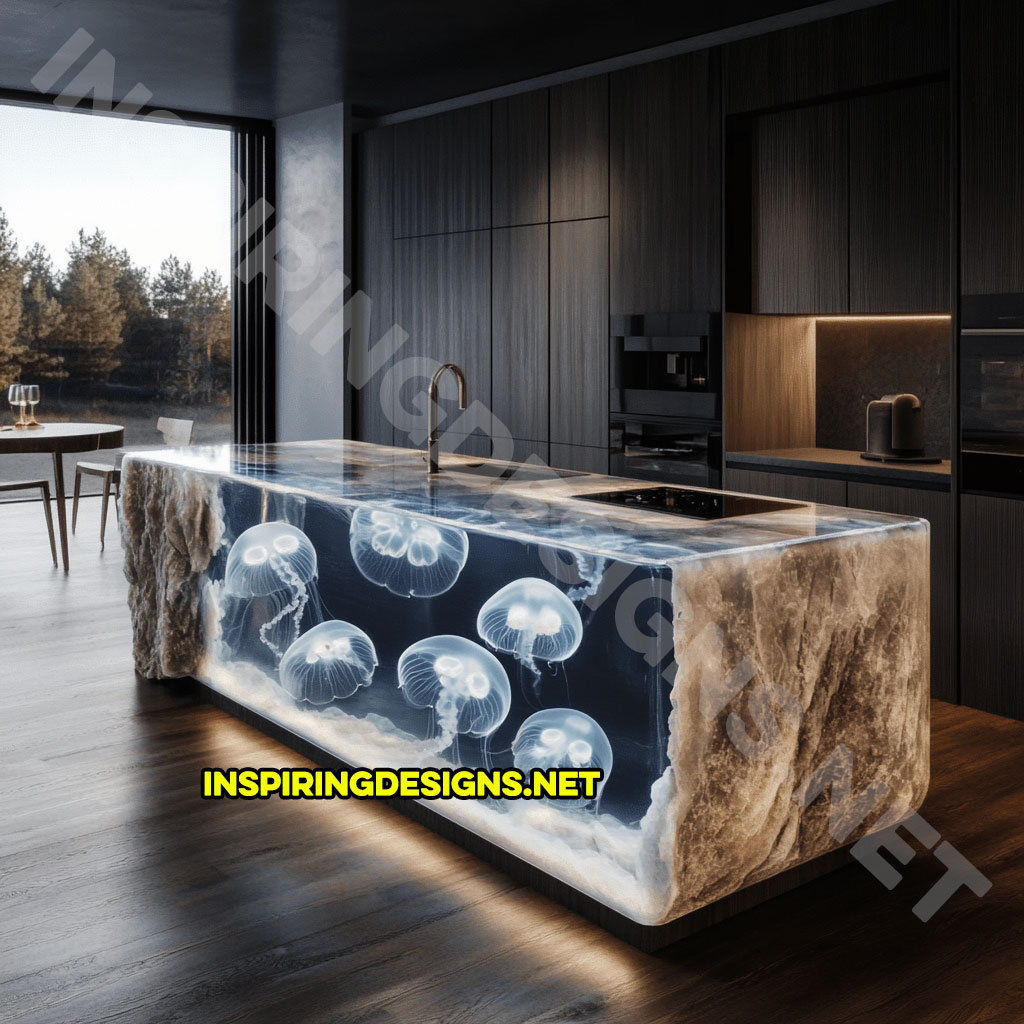 Jellyfish Kitchen Island made from epoxy and stone crystals