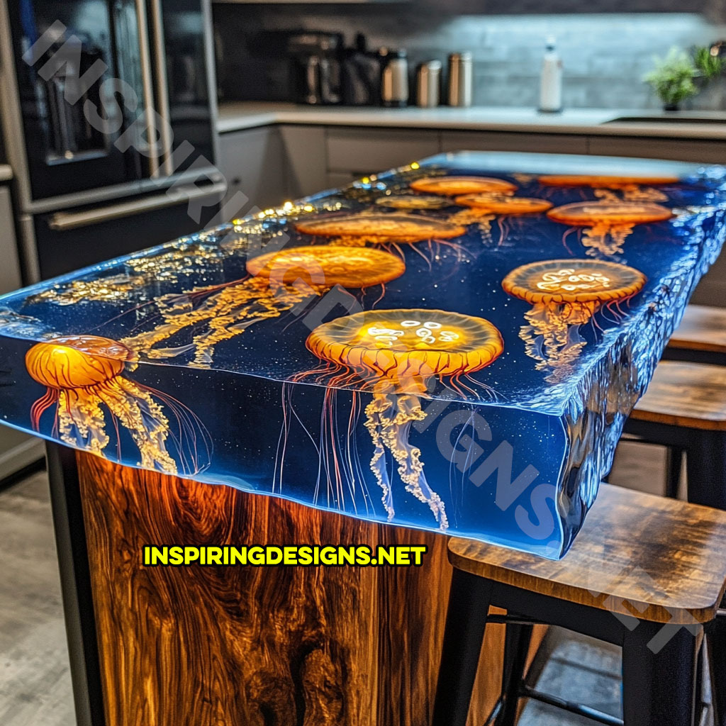 Jellyfish Kitchen Island made from epoxy and wood