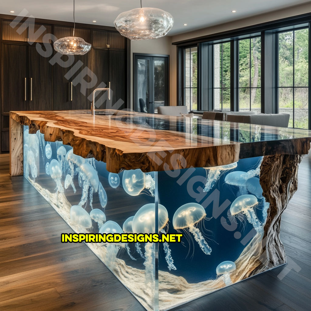 Jellyfish Kitchen Island made from epoxy and live edge wood