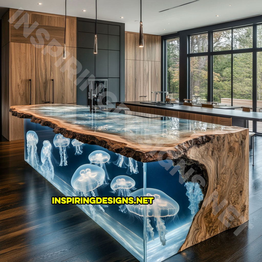 Jellyfish Kitchen Island made from epoxy and live edge wood