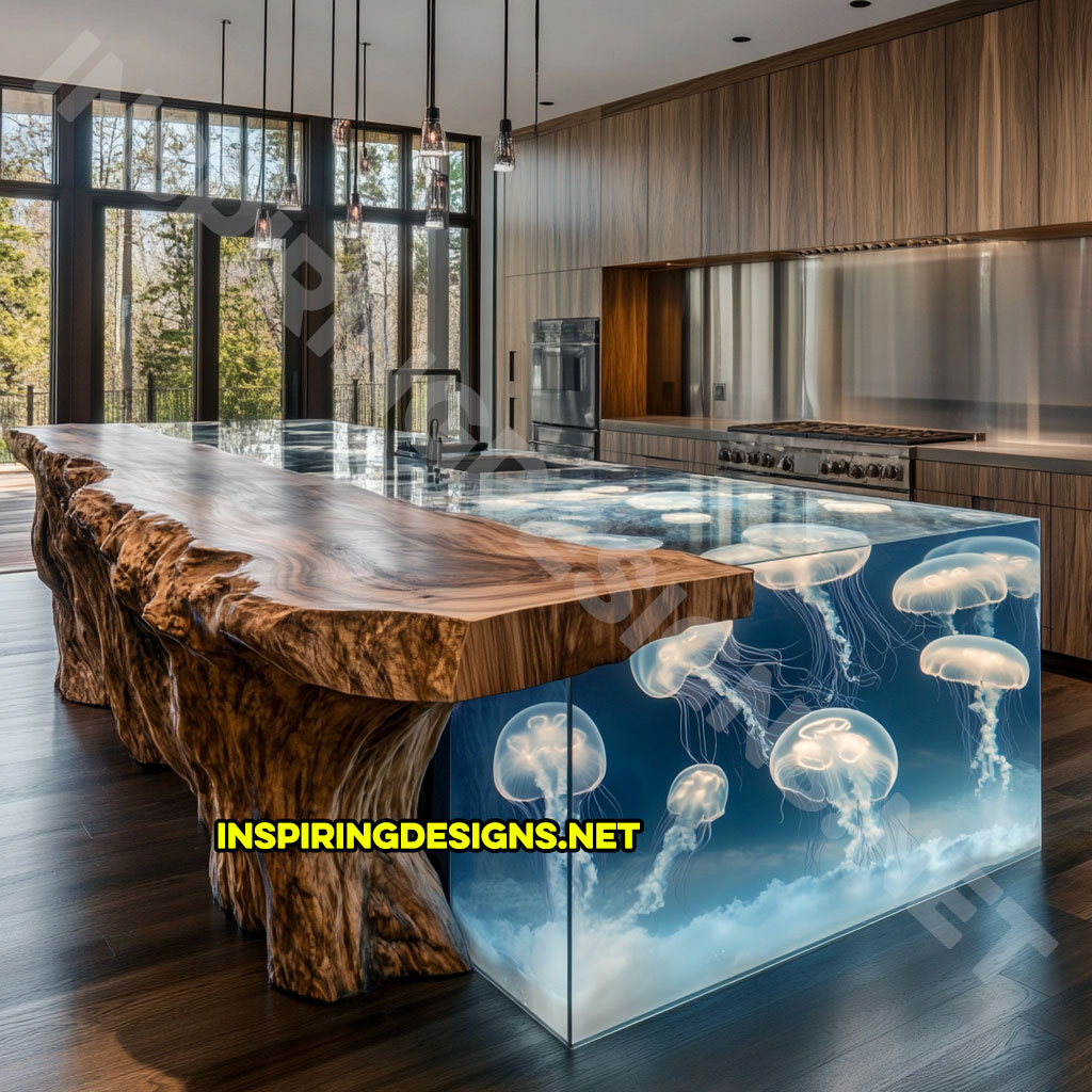 Jellyfish Kitchen Island made from epoxy and live edge wood