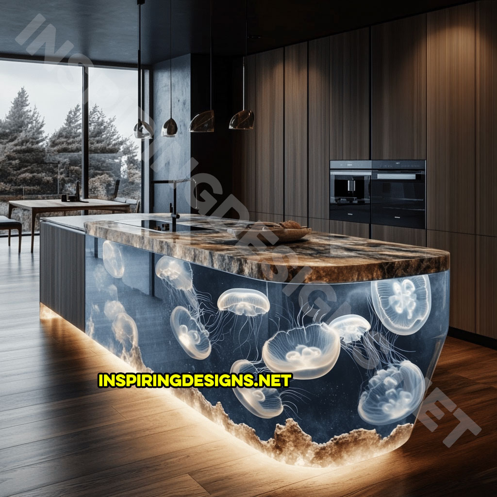 Jellyfish Kitchen Island made from epoxy and granite