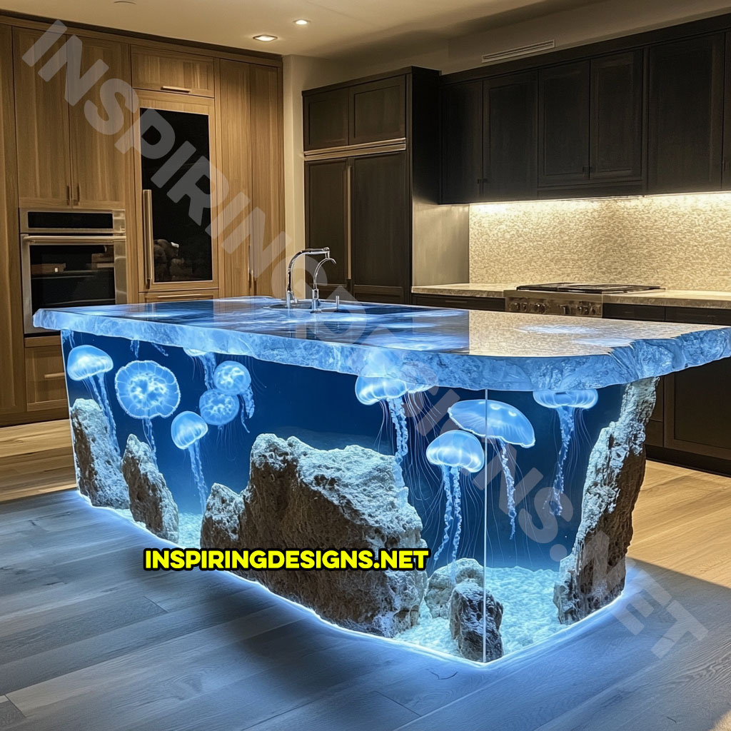 Jellyfish Kitchen Island made from epoxy and stone