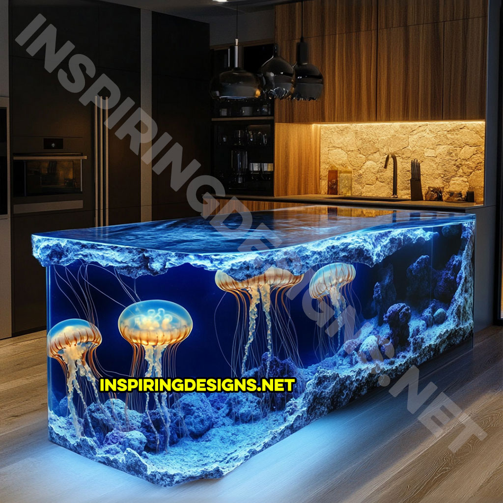 Jellyfish Kitchen Island made from epoxy and stone