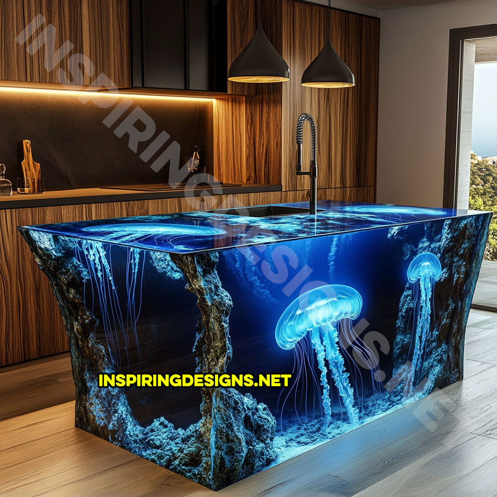 Jellyfish Kitchen Island made from epoxy and glass