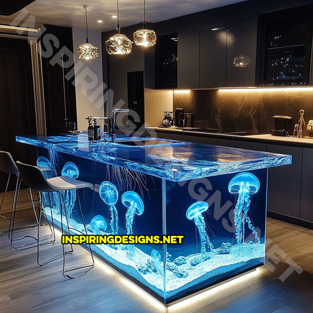 Jellyfish Kitchen Island made from epoxy and glass