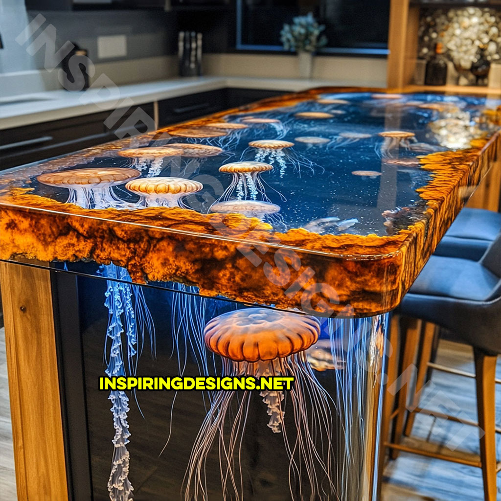 Jellyfish Kitchen Island made from epoxy and wood