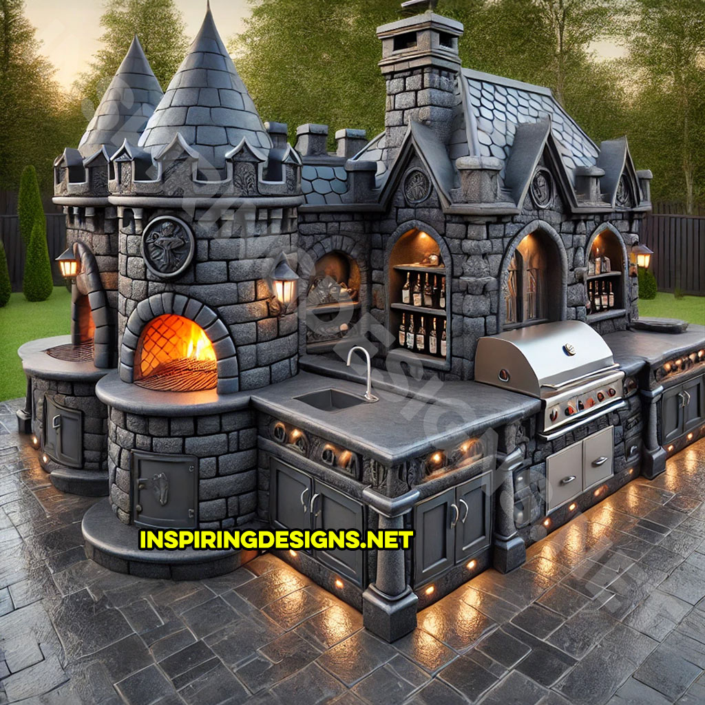 Outdoor castle kitchen in black stone design